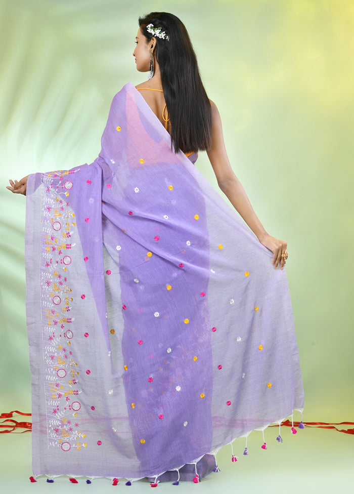 Lavender Cotton Saree With Blouse Piece