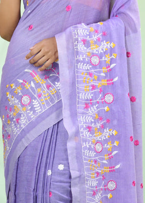 Lavender Cotton Saree With Blouse Piece