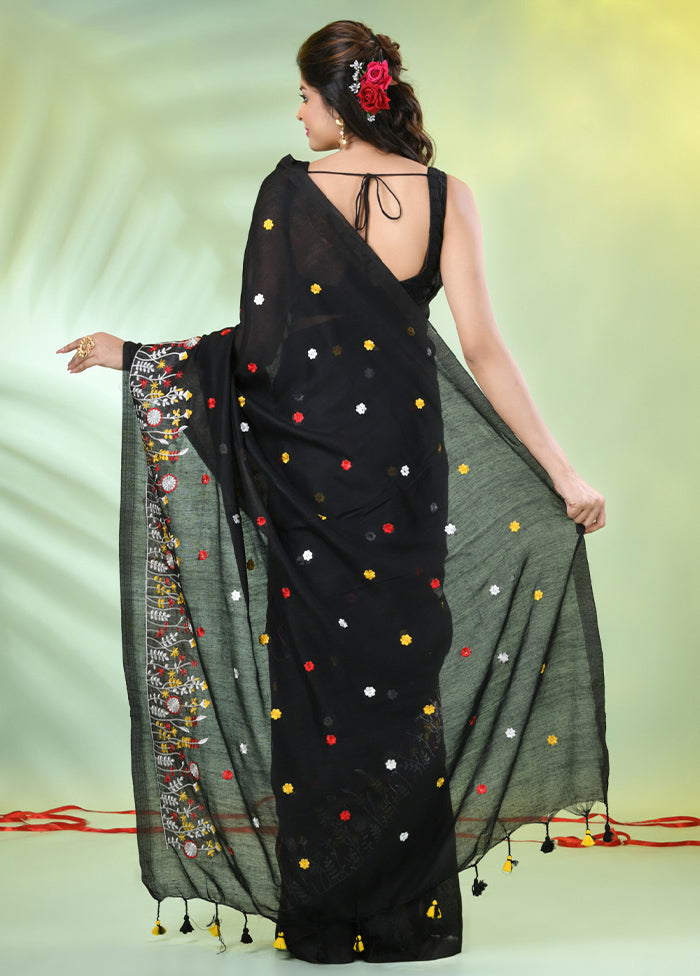 Black Cotton Saree With Blouse Piece