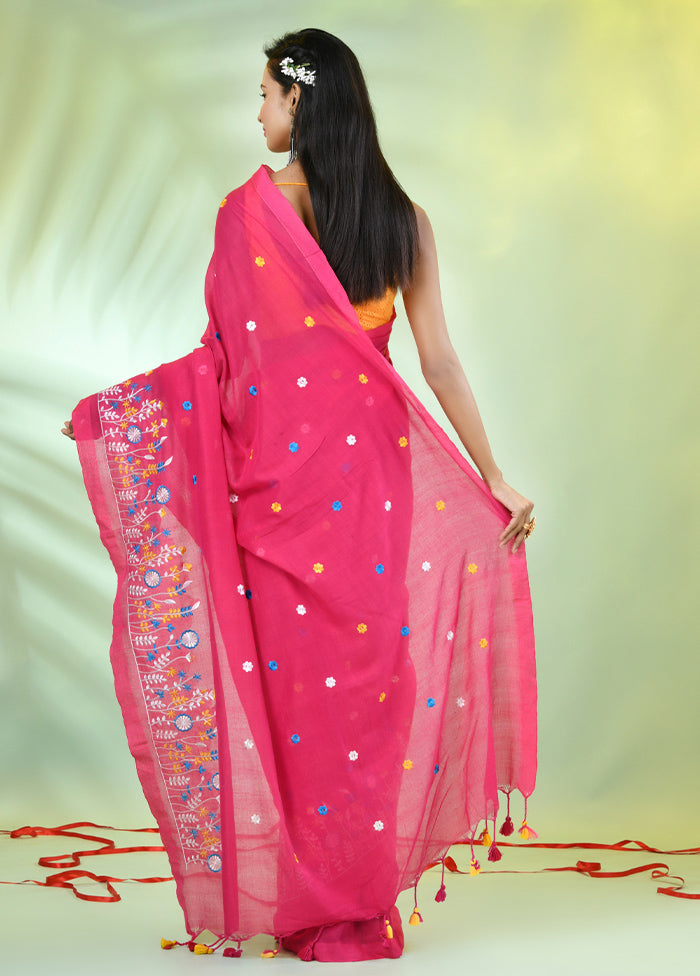 Pink Cotton Saree With Blouse Piece