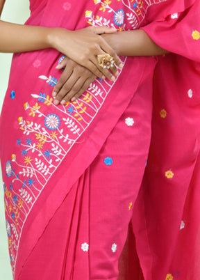 Pink Cotton Saree With Blouse Piece