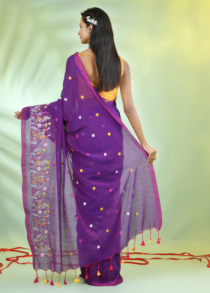 Violet Cotton Saree With Blouse Piece