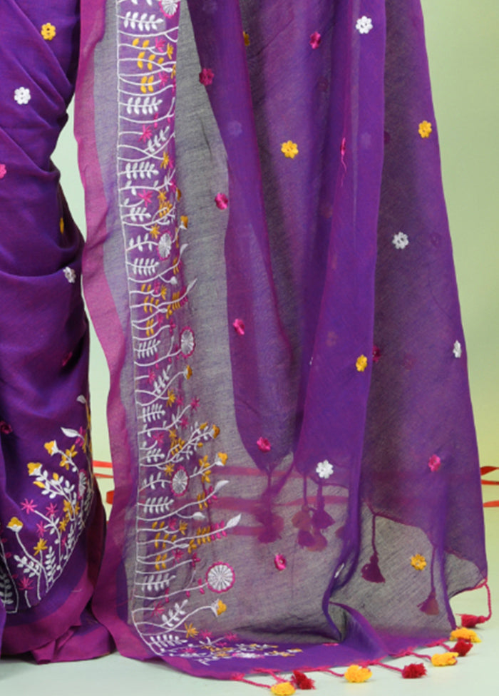 Violet Cotton Saree With Blouse Piece