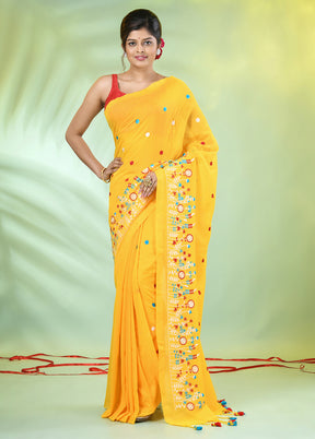 Yellow Cotton Saree With Blouse Piece