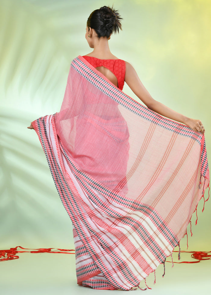 Rose Pink Cotton Saree With Blouse Piece