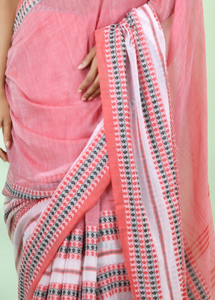 Rose Pink Cotton Saree With Blouse Piece