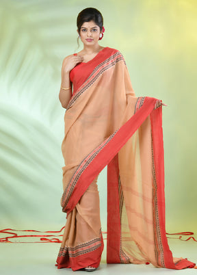 Beige Cotton Saree With Blouse Piece