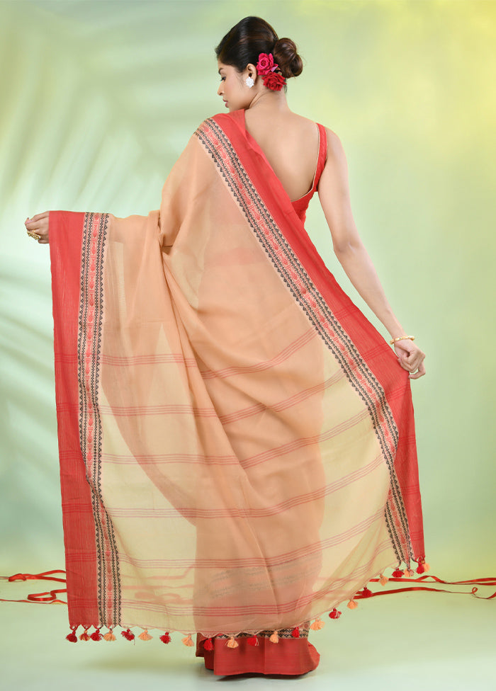 Beige Cotton Saree With Blouse Piece