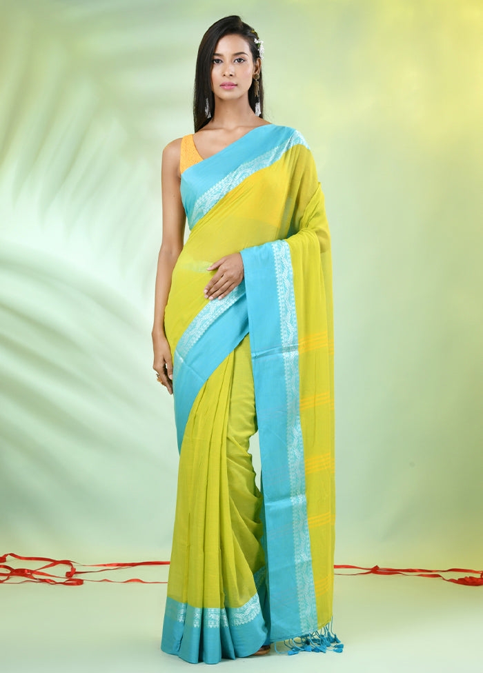 Lime Green Cotton Saree With Blouse Piece