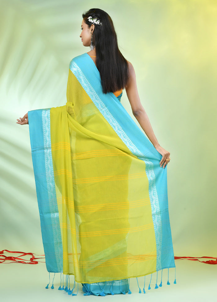 Lime Green Cotton Saree With Blouse Piece