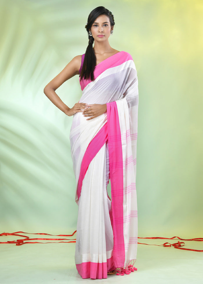 White Cotton Saree With Blouse Piece