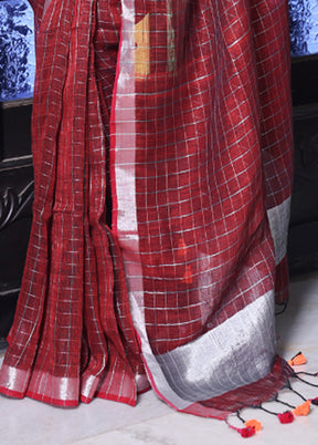 Maroon Linen Silk Saree With Blouse Piece