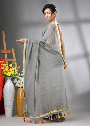 Grey Cotton Solid Saree Without Blouse Piece