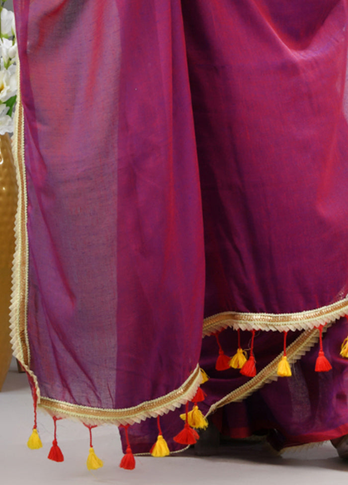 Purple Cotton Solid Saree Without Blouse Piece