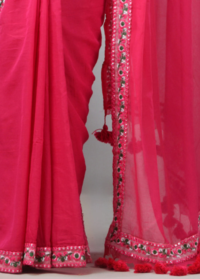 Pink Cotton Solid Saree Without Blouse Piece