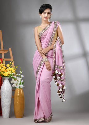 Lilac Cotton Solid Saree Without Blouse Piece