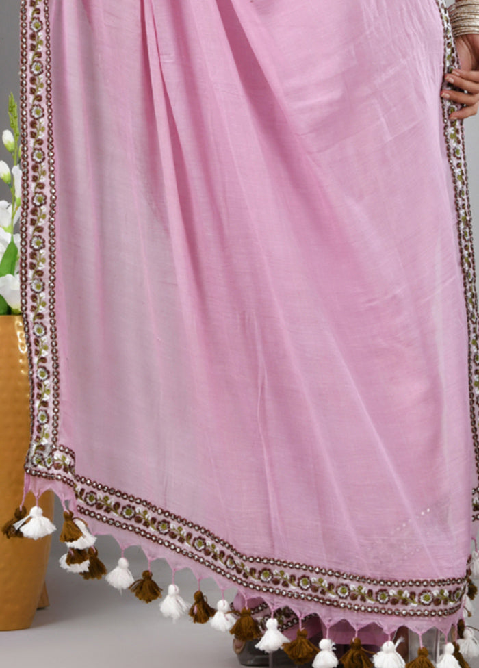 Lilac Cotton Solid Saree Without Blouse Piece