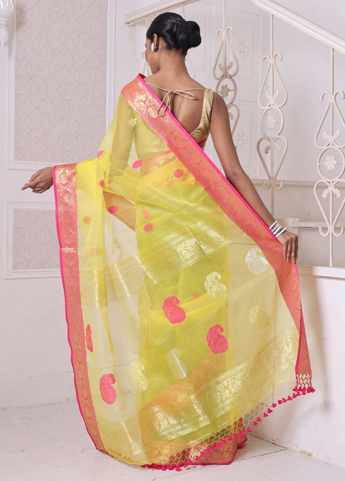 Yellow Spun Silk Saree With Blouse Piece