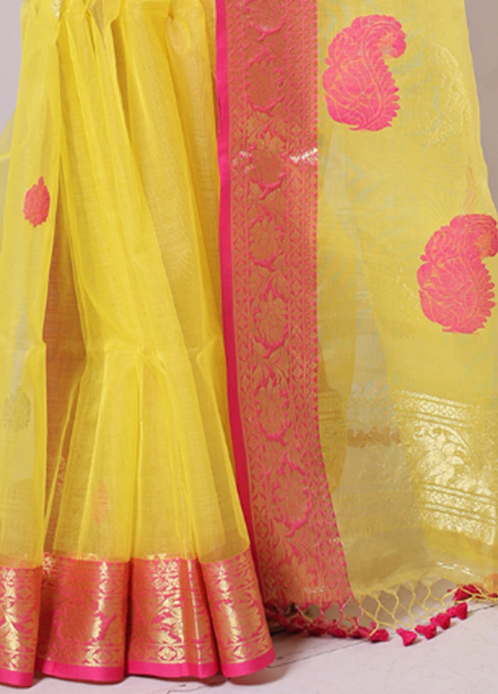 Yellow Spun Silk Saree With Blouse Piece