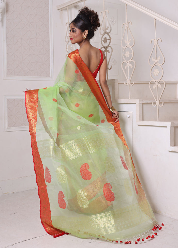 Light Green Spun Silk Saree With Blouse Piece