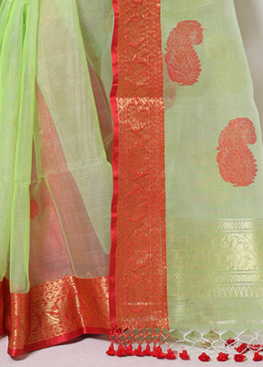 Light Green Spun Silk Saree With Blouse Piece