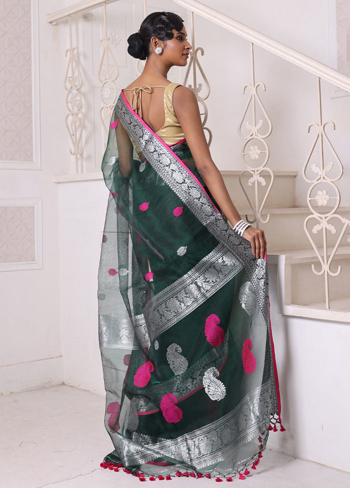 Green Spun Silk Saree With Blouse Piece