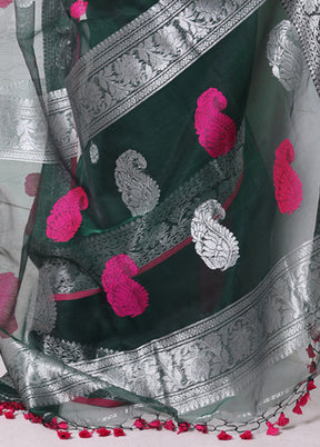 Green Spun Silk Saree With Blouse Piece