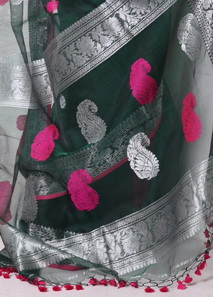 Green Spun Silk Saree With Blouse Piece