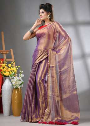 Purple Spun Silk Saree With Blouse Piece