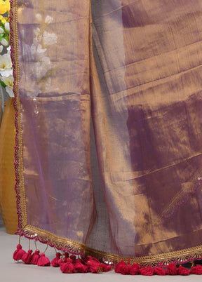 Purple Spun Silk Saree With Blouse Piece