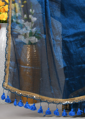 Blue Spun Silk Saree With Blouse Piece