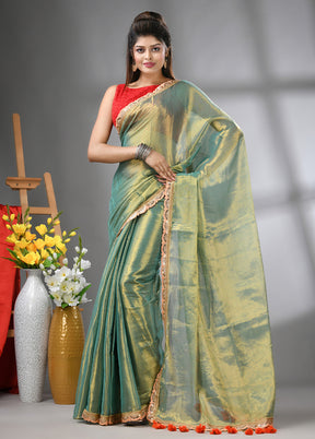 Green Spun Silk Saree With Blouse Piece