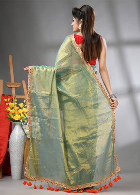 Green Spun Silk Saree With Blouse Piece