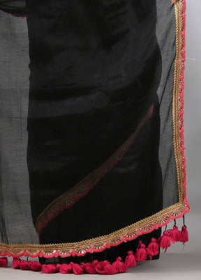 Black Spun Silk Saree With Blouse Piece