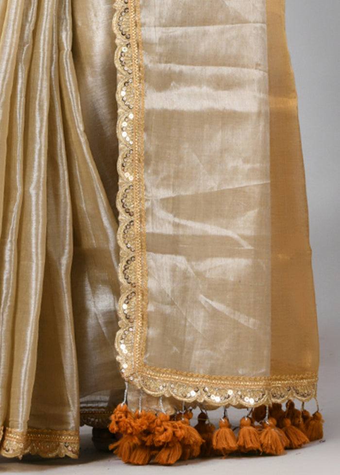 Golden Spun Silk Saree With Blouse Piece