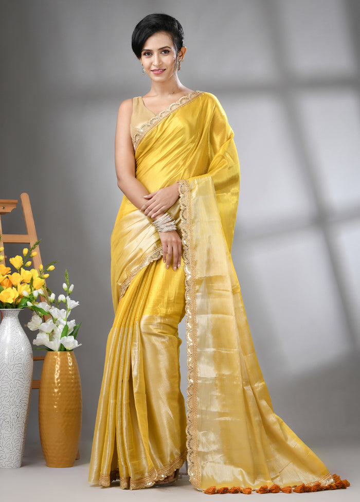 Light Yellow Spun Silk Saree With Blouse Piece