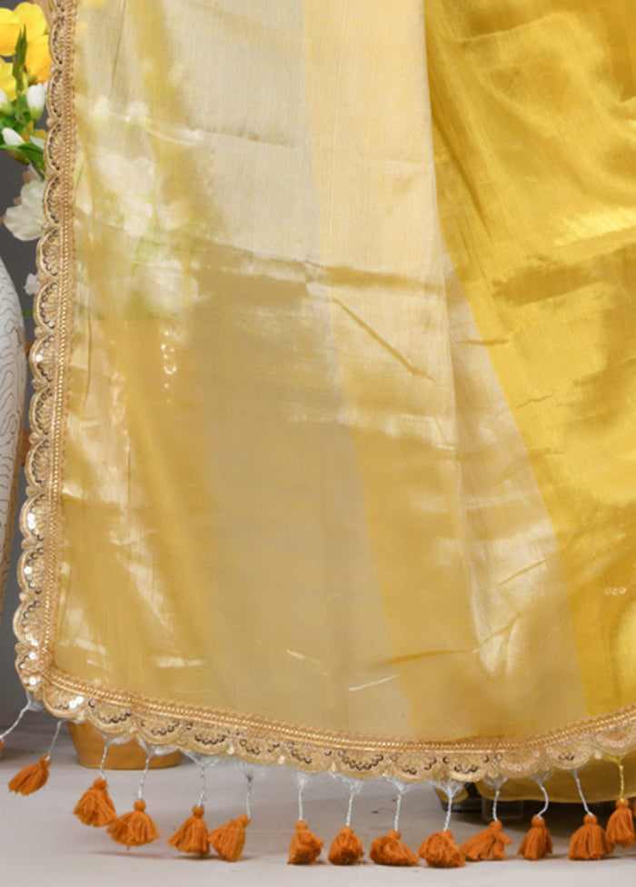 Light Yellow Spun Silk Saree With Blouse Piece