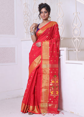 Red Pure Cotton Saree With Blouse Piece