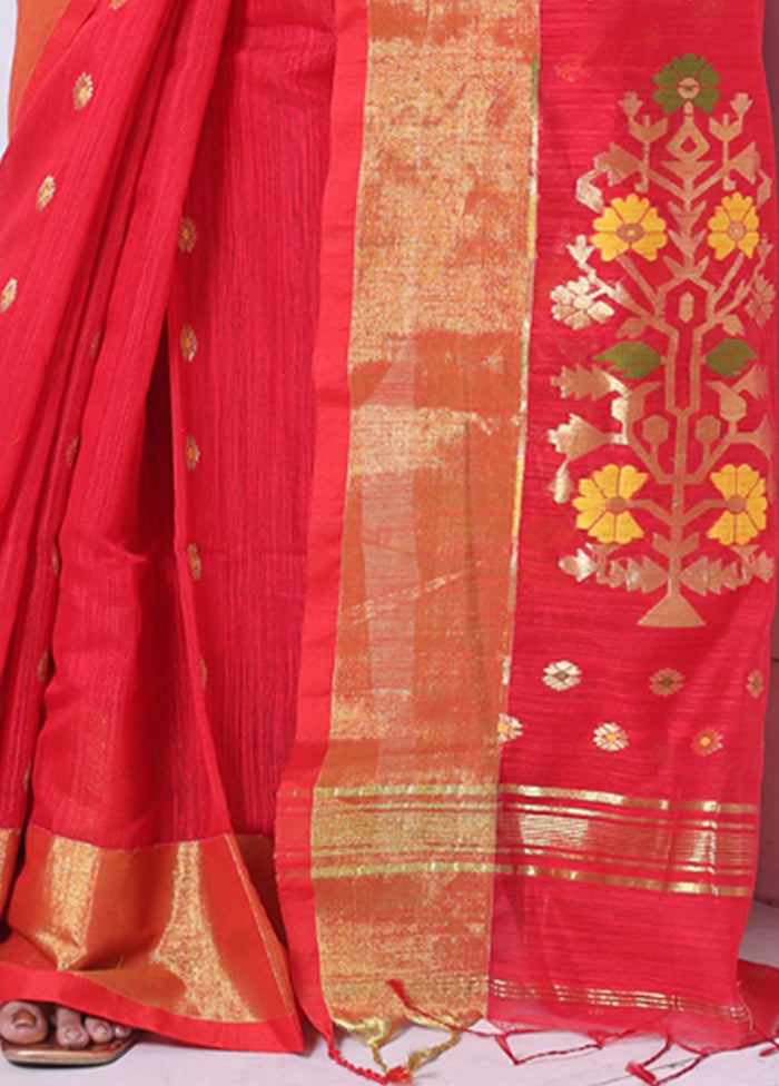 Red Pure Cotton Saree With Blouse Piece