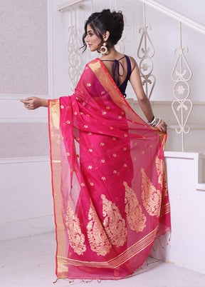 Hot Pink Pure Cotton Saree With Blouse Piece