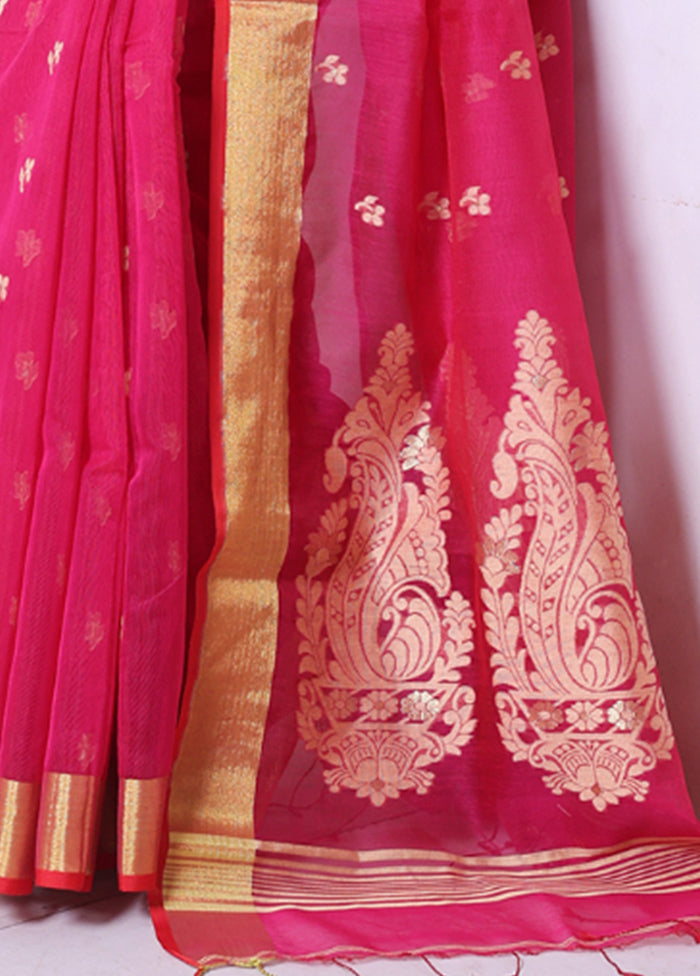 Hot Pink Pure Cotton Saree With Blouse Piece