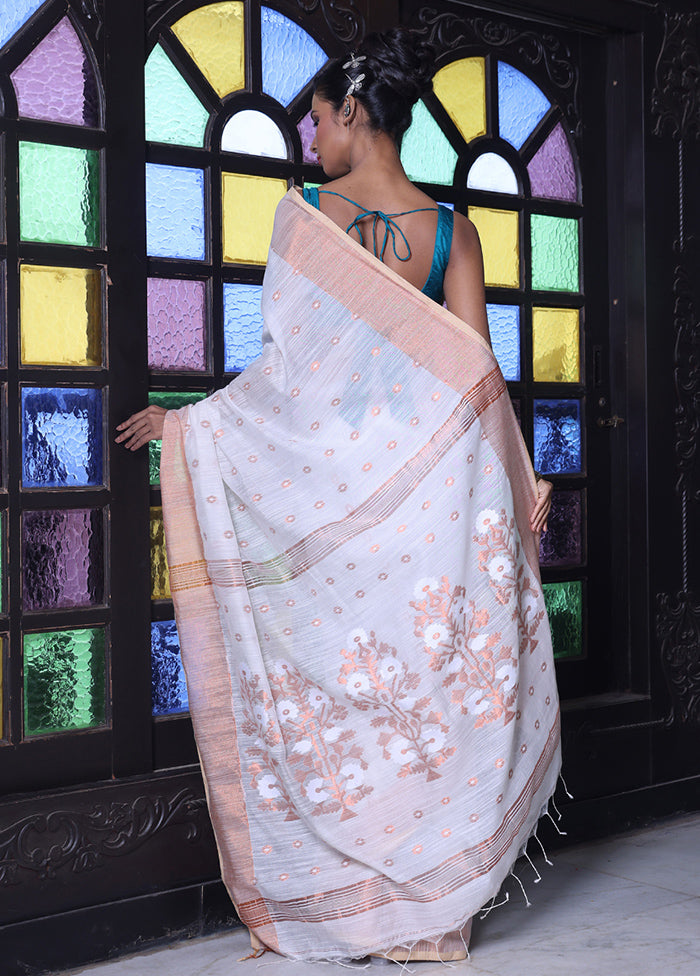 Off White Pure Cotton Saree With Blouse Piece