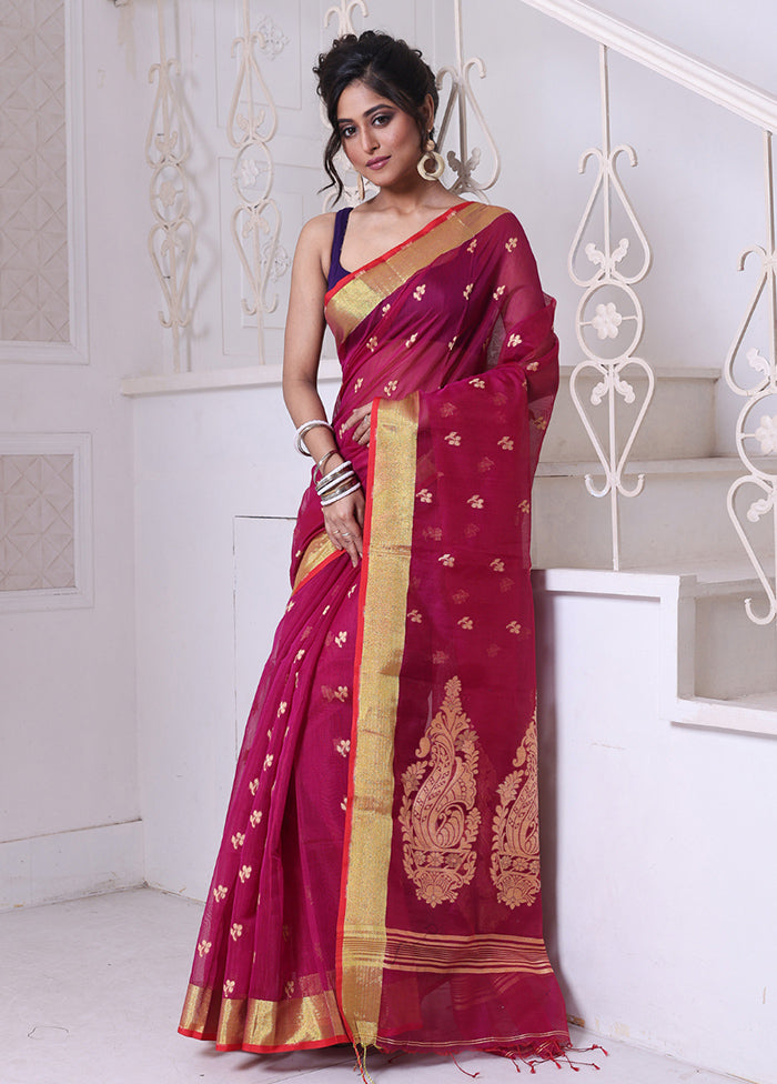 Purple Pure Cotton Saree With Blouse Piece