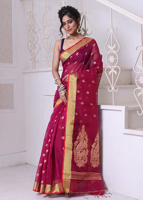 Purple Pure Cotton Saree With Blouse Piece