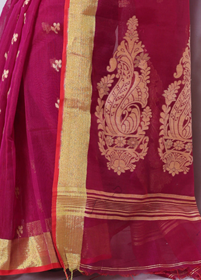 Purple Pure Cotton Saree With Blouse Piece