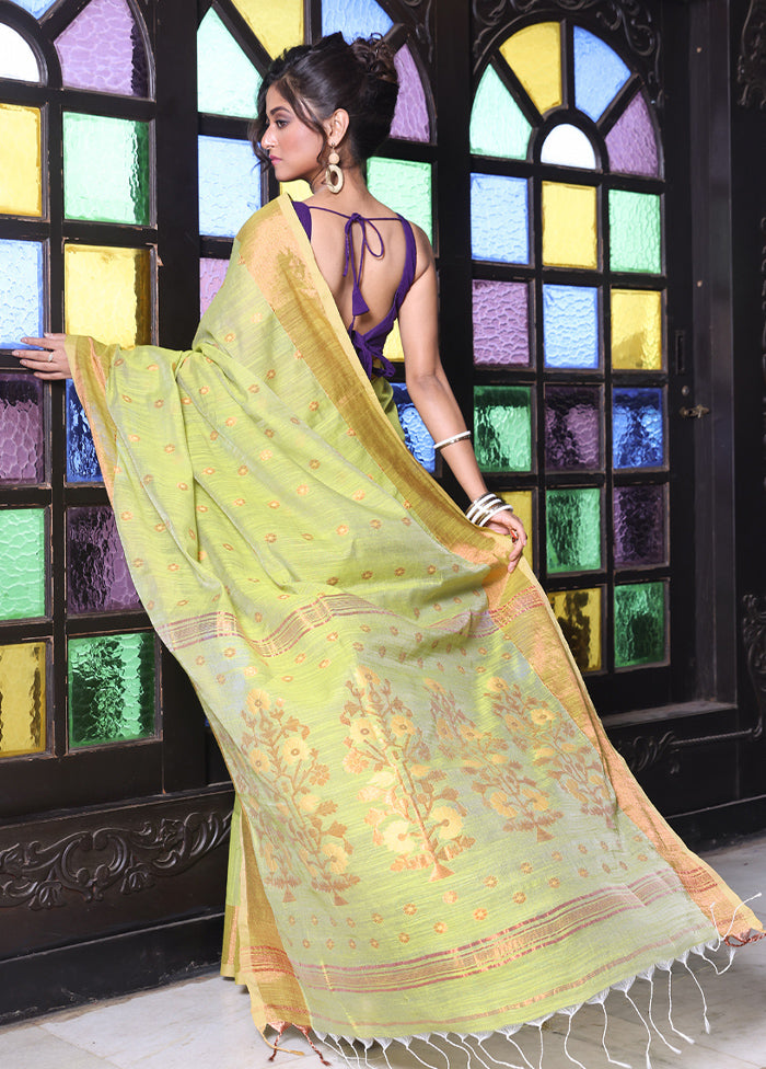 Light Green Pure Cotton Saree With Blouse Piece