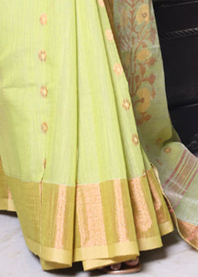 Light Green Pure Cotton Saree With Blouse Piece