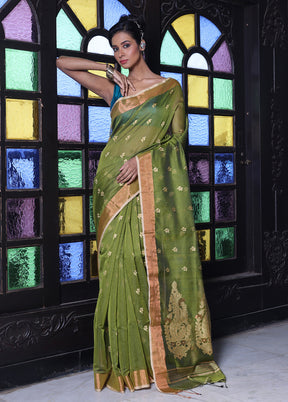 Mehendi Pure Cotton Saree With Blouse Piece