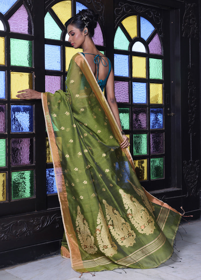 Mehendi Pure Cotton Saree With Blouse Piece