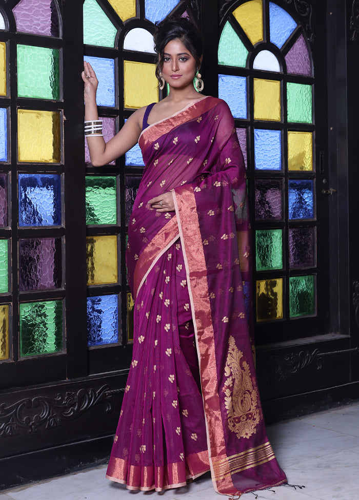 Purple Pure Cotton Saree With Blouse Piece